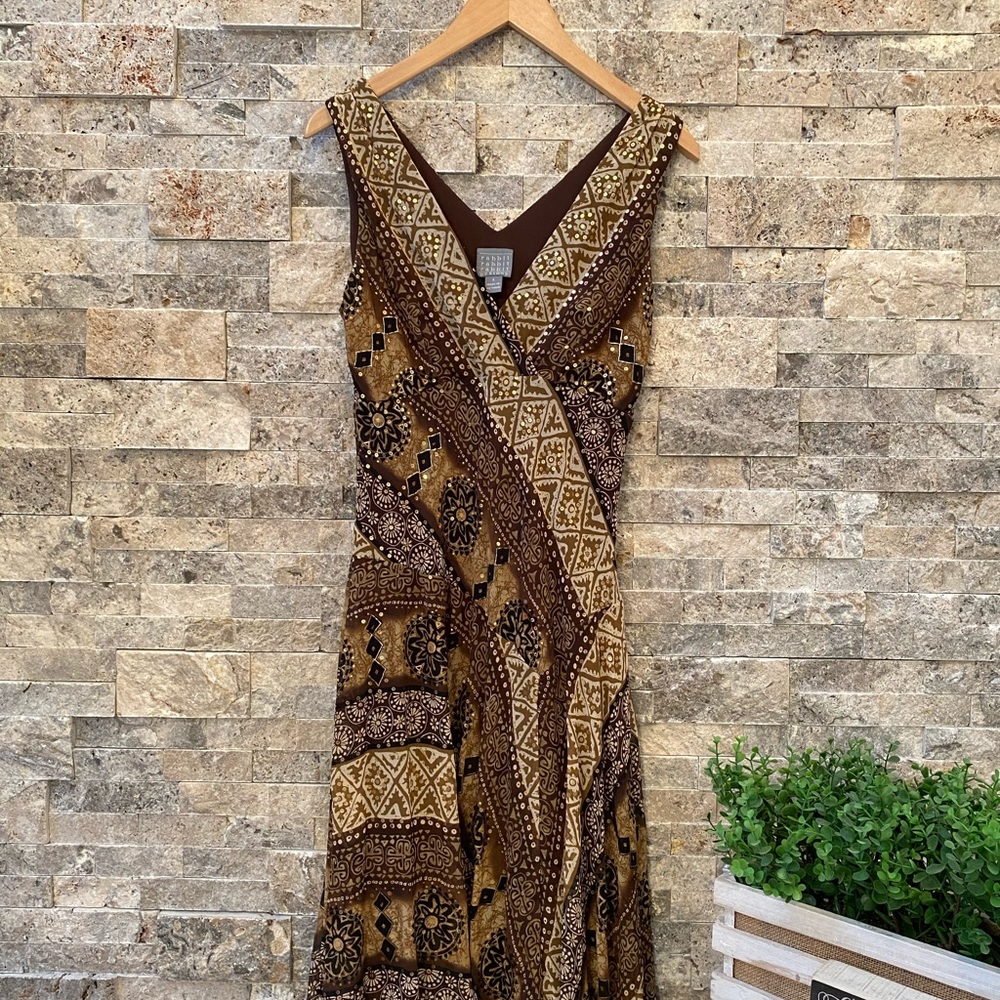 V Neck Brown Midi